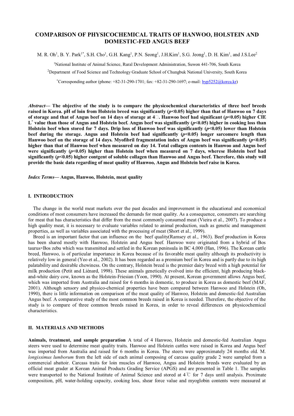 Comparison of Physicochemical Traits of Hanwoo, Holstein and Domestic-Fed Angus Beef