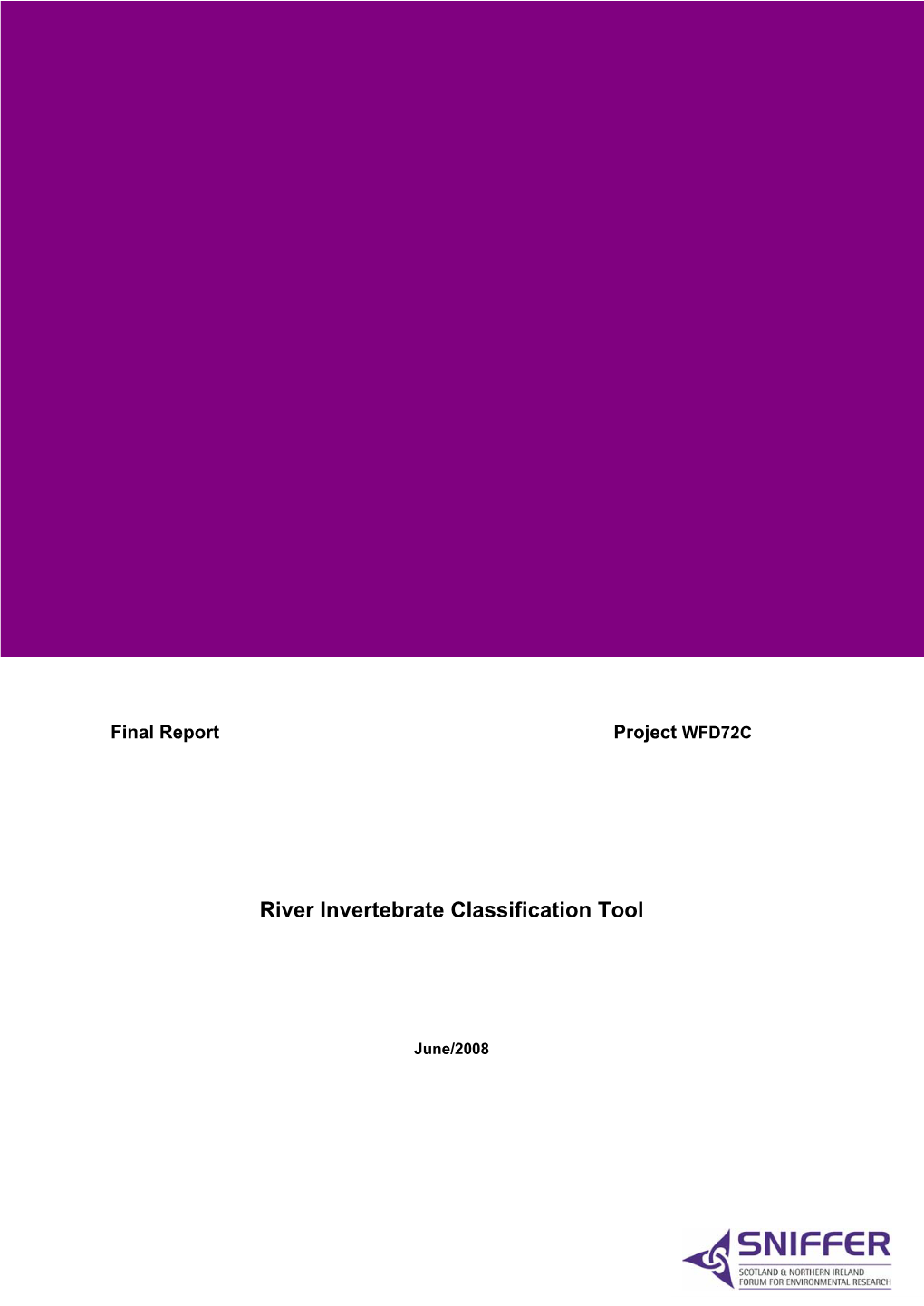 SNIFFER WFD72C Final Report on River Invertebrate Classification Tool