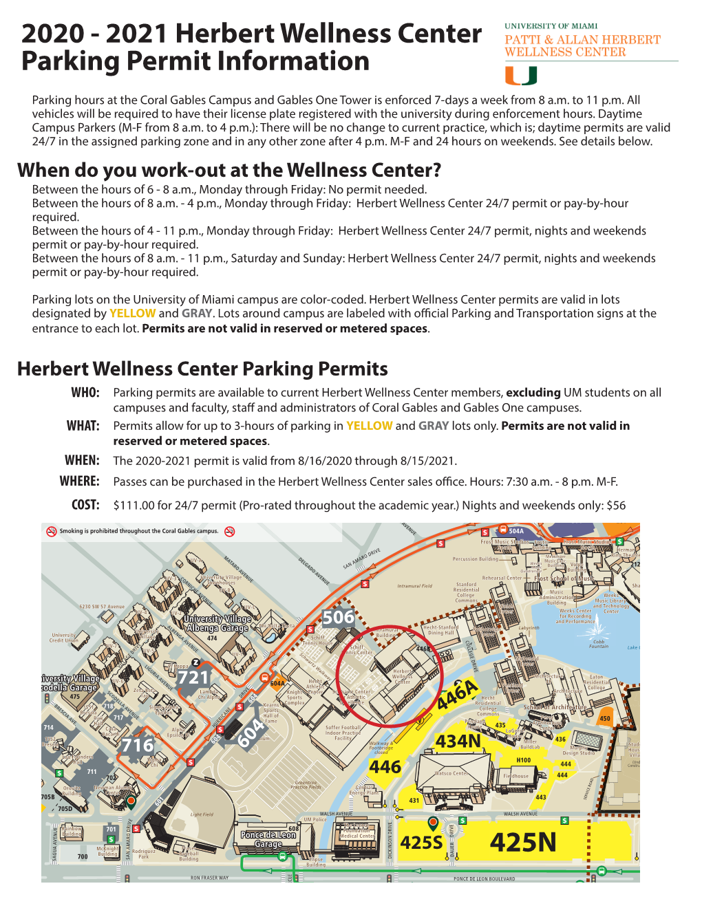 2020 - 2021 Herbert Wellness Center Parking Permit Information