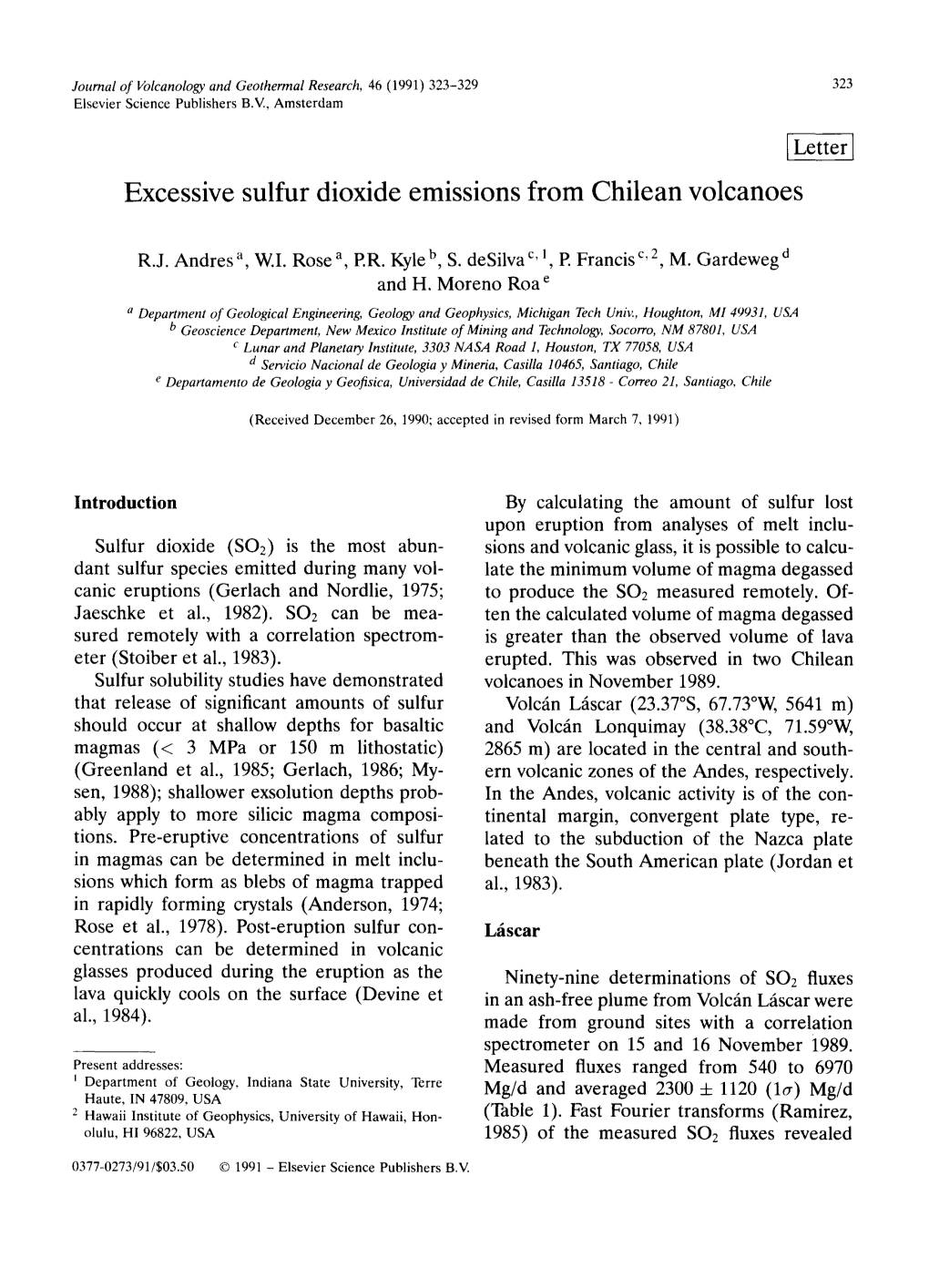 Excessive Sulfur Dioxide Emissions from Chilean Volcanoes