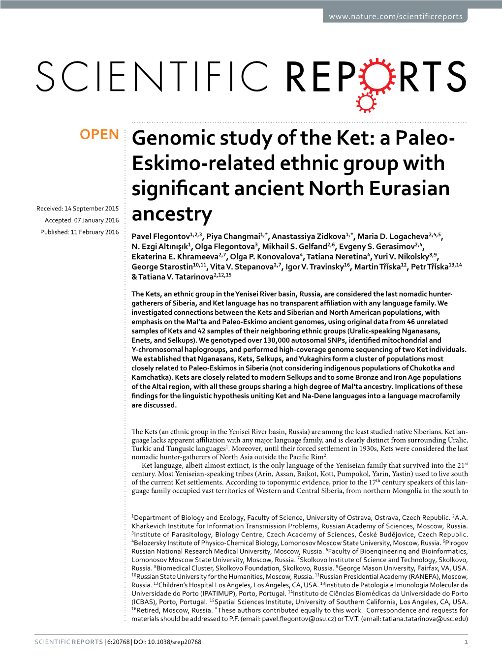 Genomic Study of the Ket: a Paleo-Eskimo-Related Ethnic Group with Significant Ancient North Eurasian Ancestry