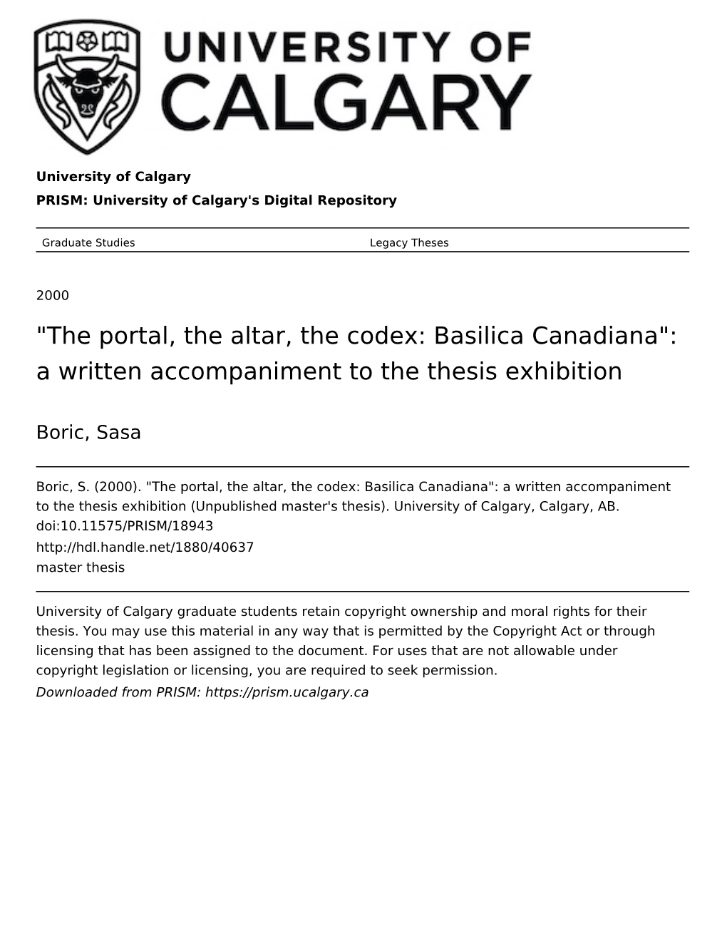 The Altar, the Codex: Basilica Canadiana": a Written Accompaniment to the Thesis Exhibition