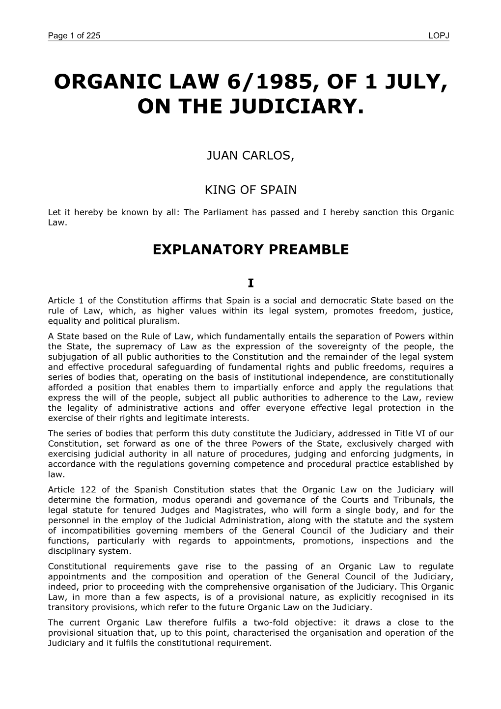 Organic Law 6/1985, of 1 July, on the Judiciary