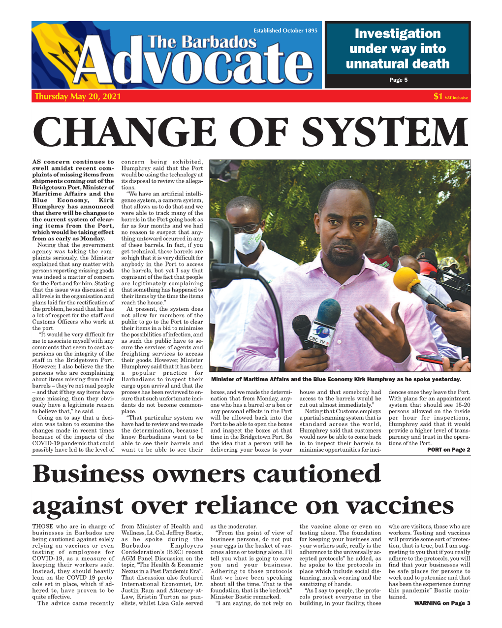 Business Owners Cautioned Against Over Reliance on Vaccines THOSE Who Are in Charge of from Minister of Health and As the Moderator