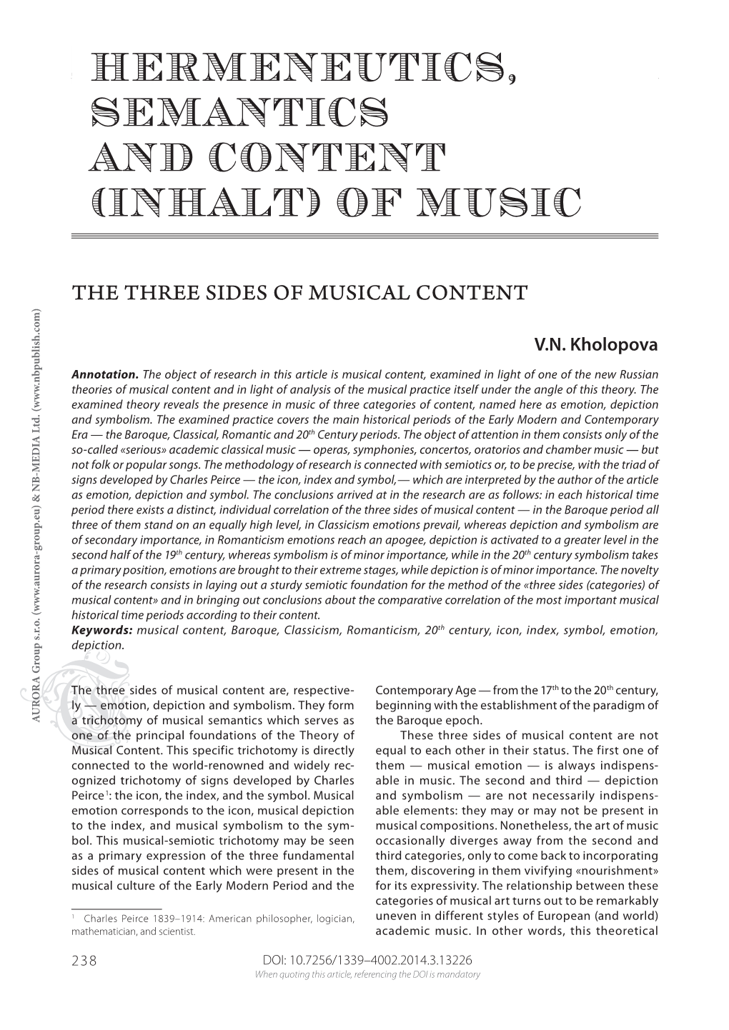 Hermeneutics, Semantics and Content (Inhalt) of Music