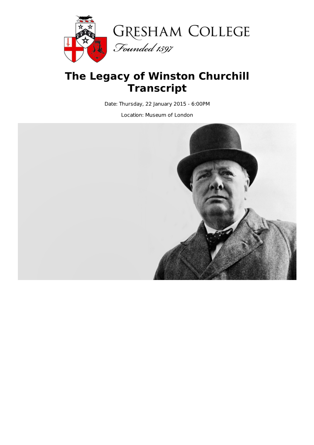 The Legacy of Winston Churchill Transcript