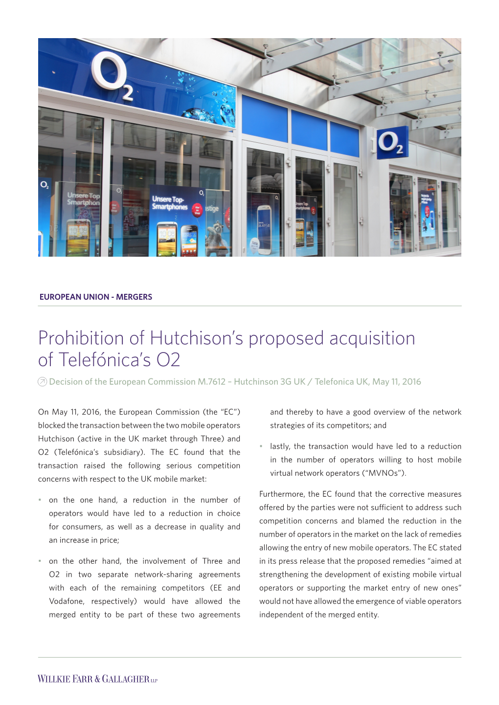 Prohibition of Hutchison's Proposed Acquisition of Telefónica's O2