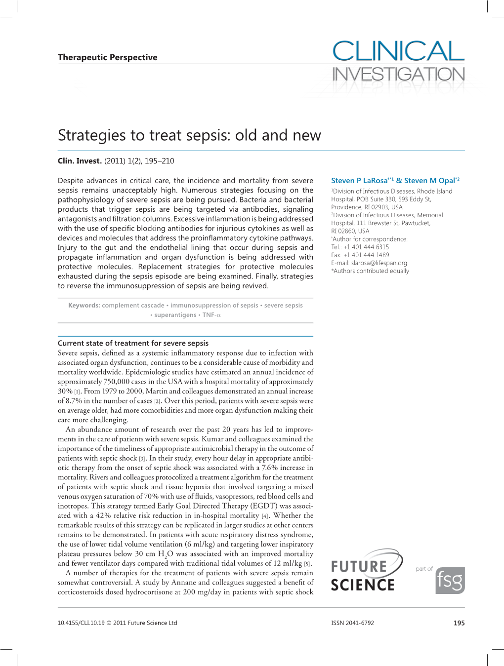 Strategies to Treat Sepsis Old And