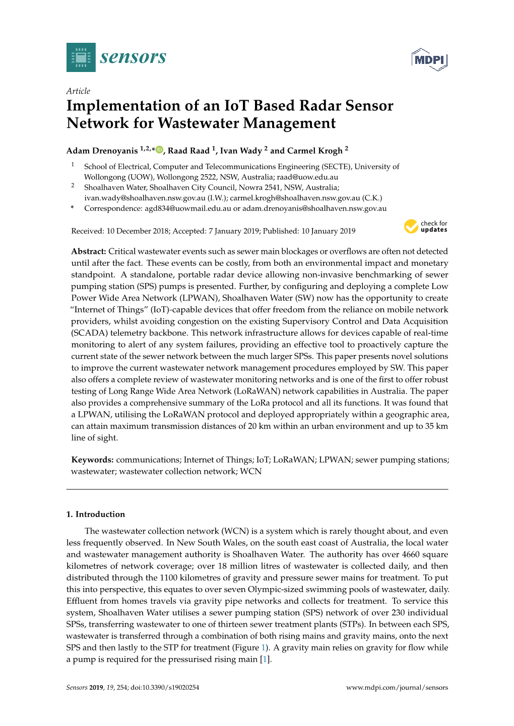 Implementation of an Iot Based Radar Sensor Network for Wastewater Management