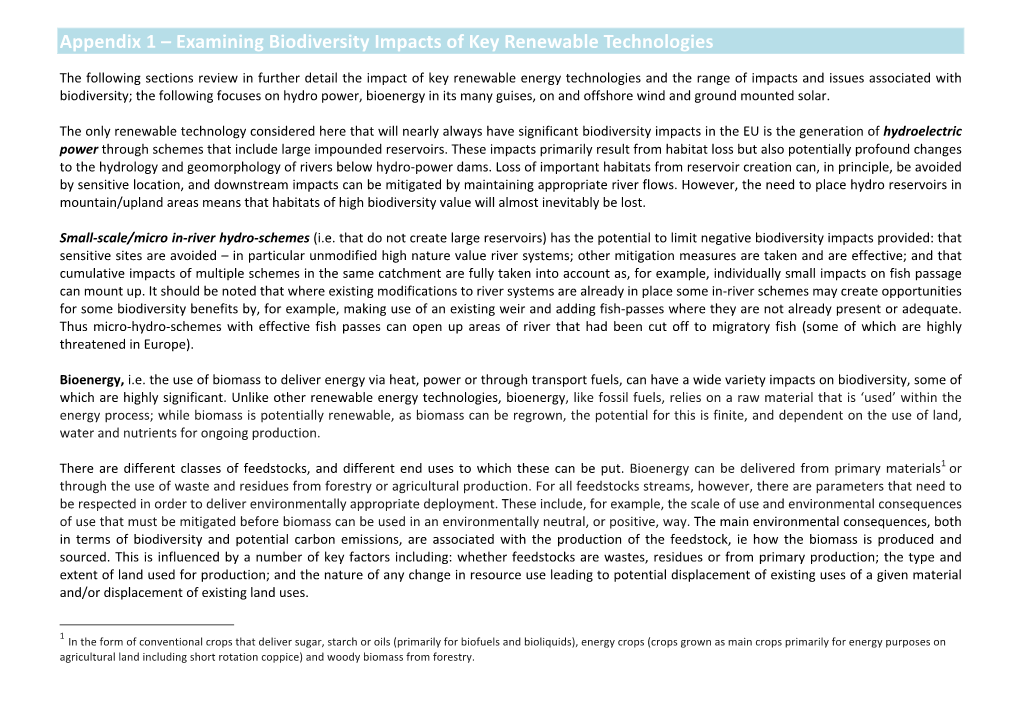 Examining Biodiversity Impacts of Key Renewable Technologies