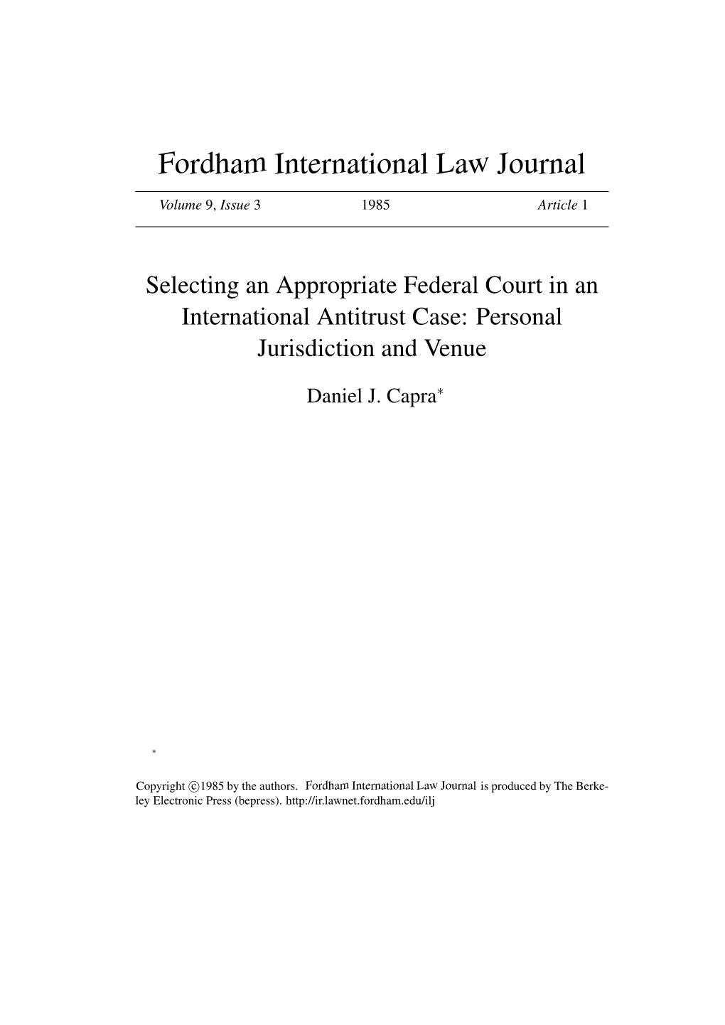 Selecting an Appropriate Federal Court in an International Antitrust Case: Personal Jurisdiction and Venue