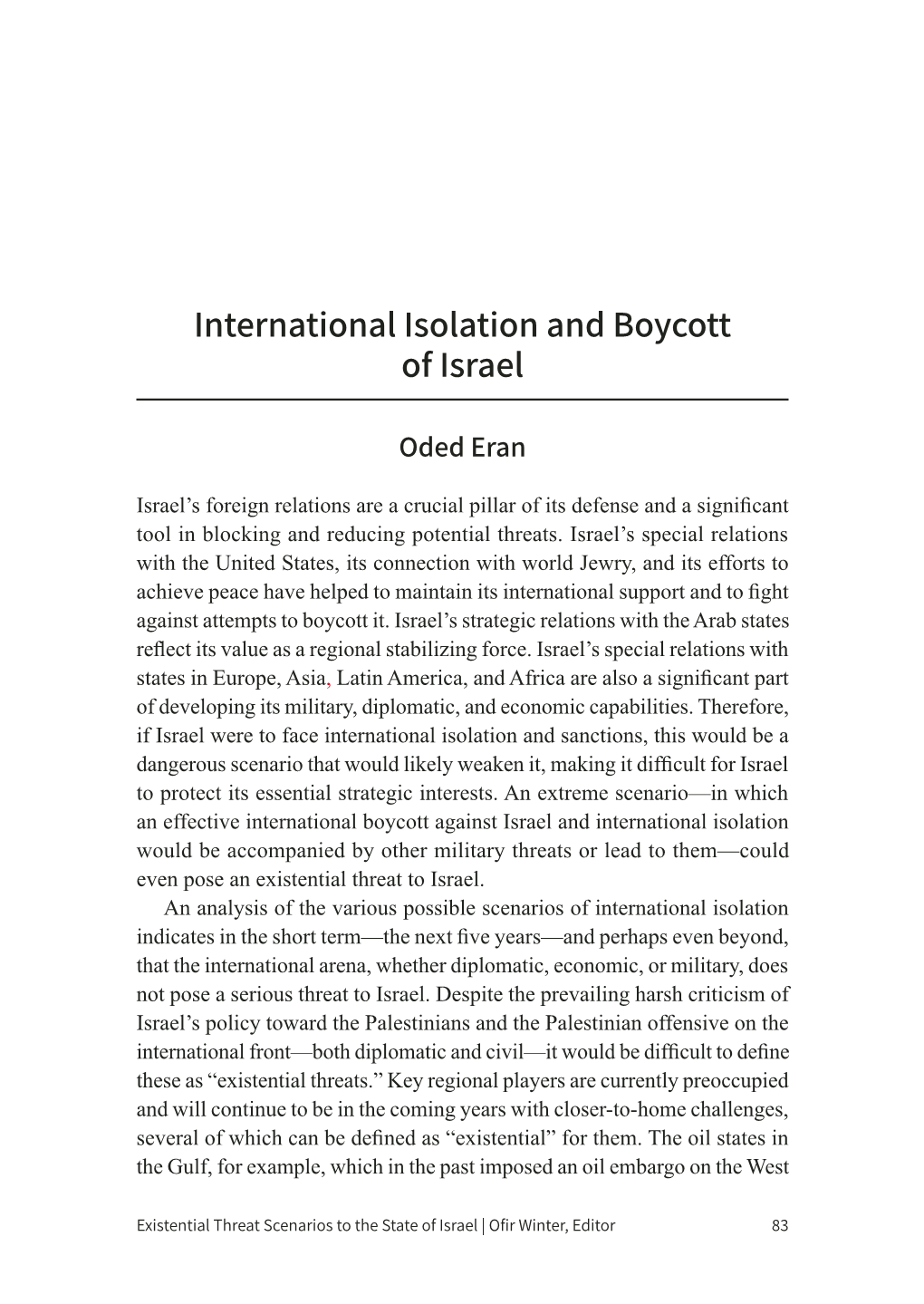 International Isolation and Boycott of Israel Oded Eran