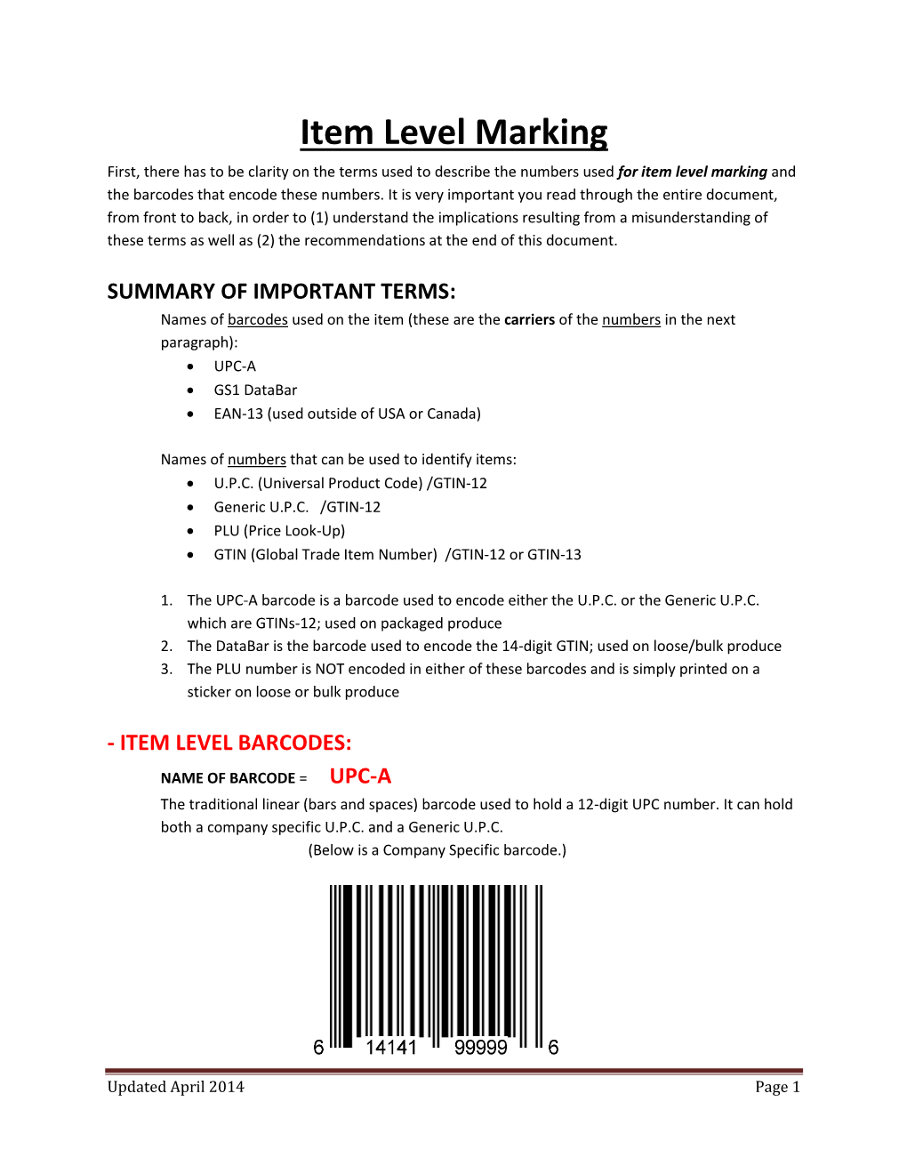 Item Level Marking Document