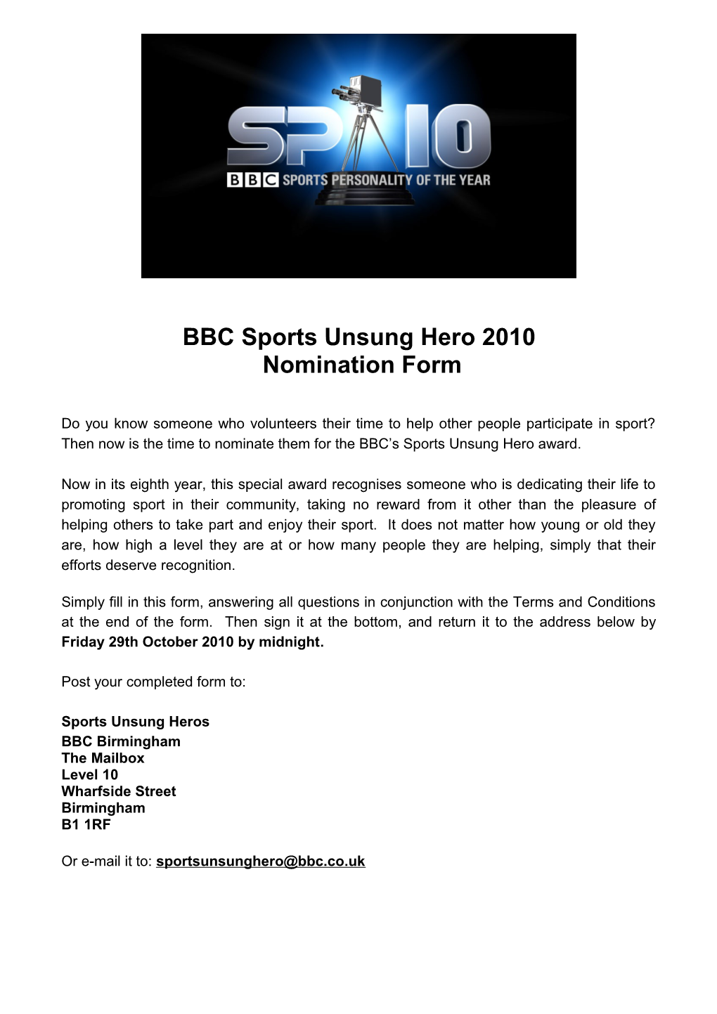 BBC Sports Unsung Hero 2010