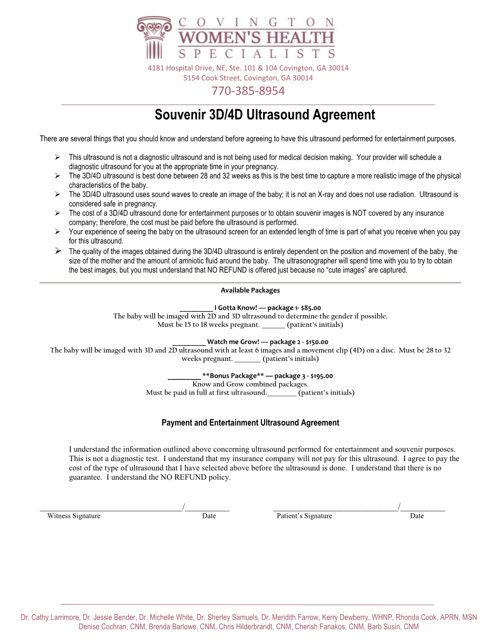 Souvenir 3D/4D Ultrasound Agreement