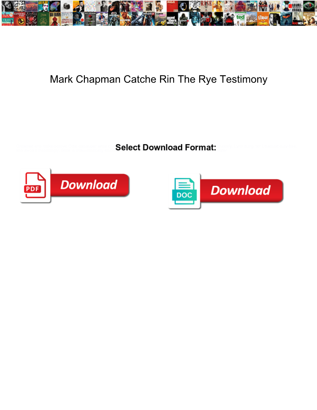 Mark Chapman Catche Rin the Rye Testimony