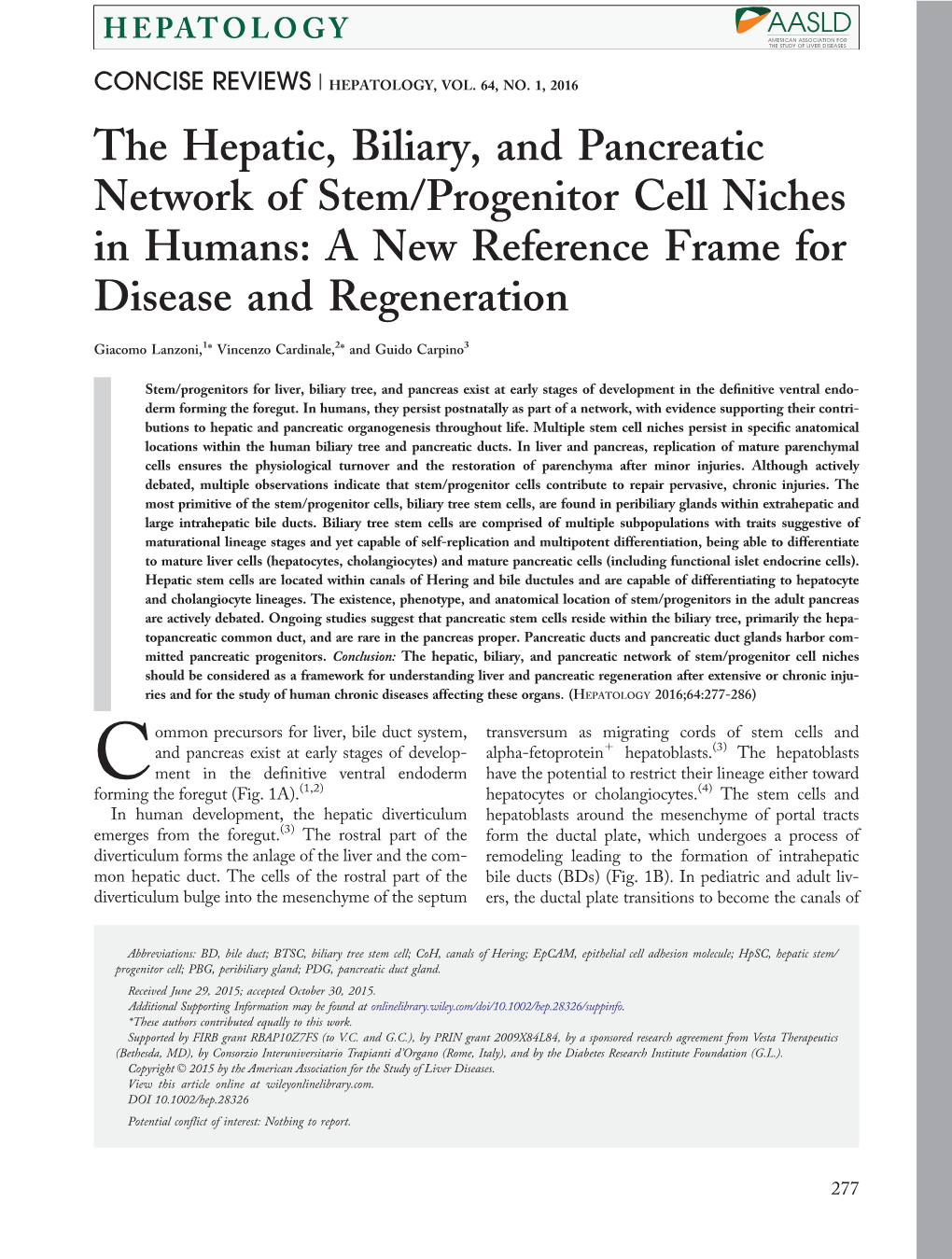 The Hepatic, Biliary, and Pancreatic Network of Stem/Progenitor Cell Niches in Humans: a New Reference Frame for Disease and Regeneration