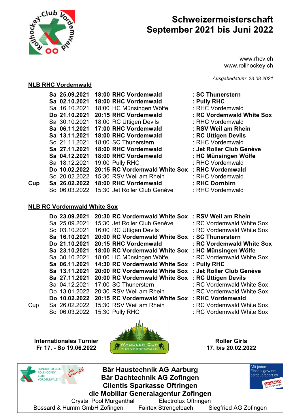 Schweizermeisterschaft September 2021 Bis Juni 2022