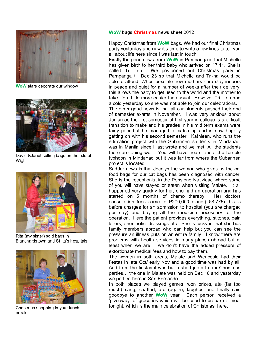 Wow Bags Christmas News Sheet 2012