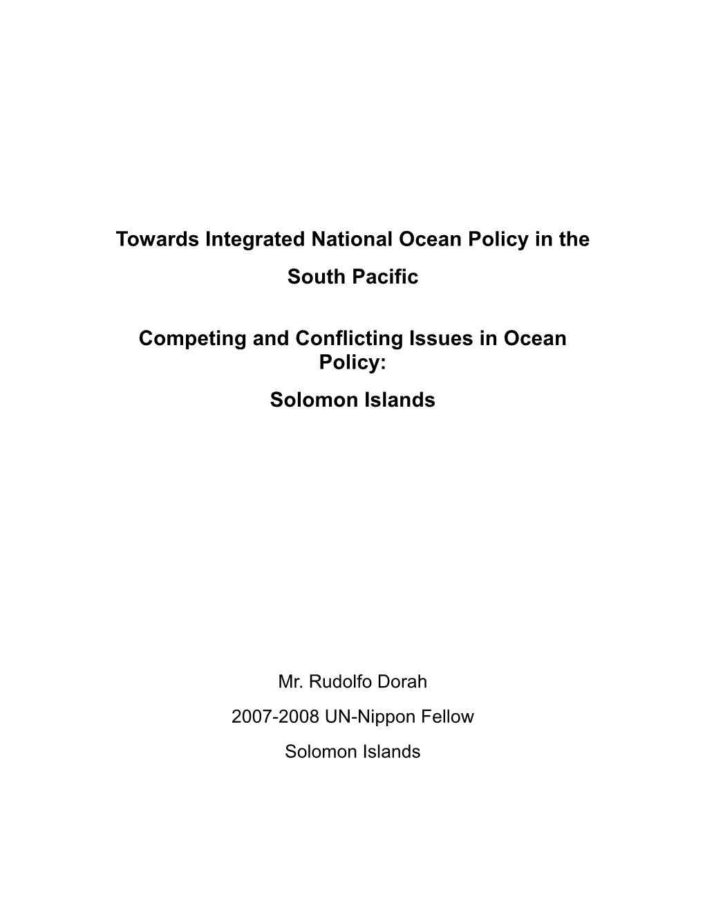 Towards Integrated National Ocean Policy in the South Pacific