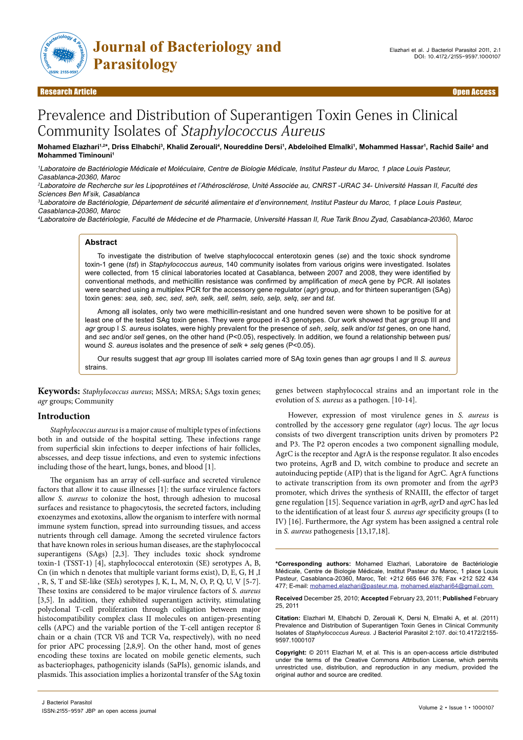 Prevalence and Distribution of Superantigen Toxin Genes In