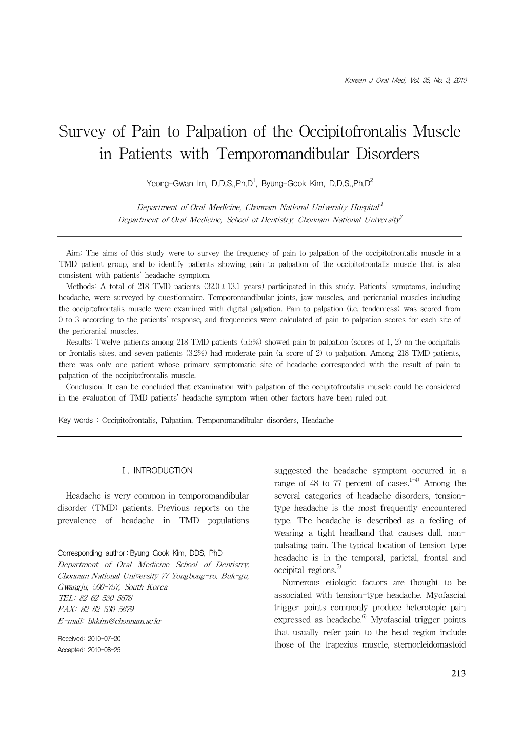 Survey of Pain to Palpation of the Occipitofrontalis Muscle in Patients with Temporomandibular Disorders