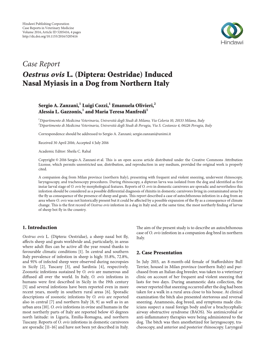 Oestrus Ovis L.(Diptera: Oestridae) Induced Nasal Myiasis in a Dog