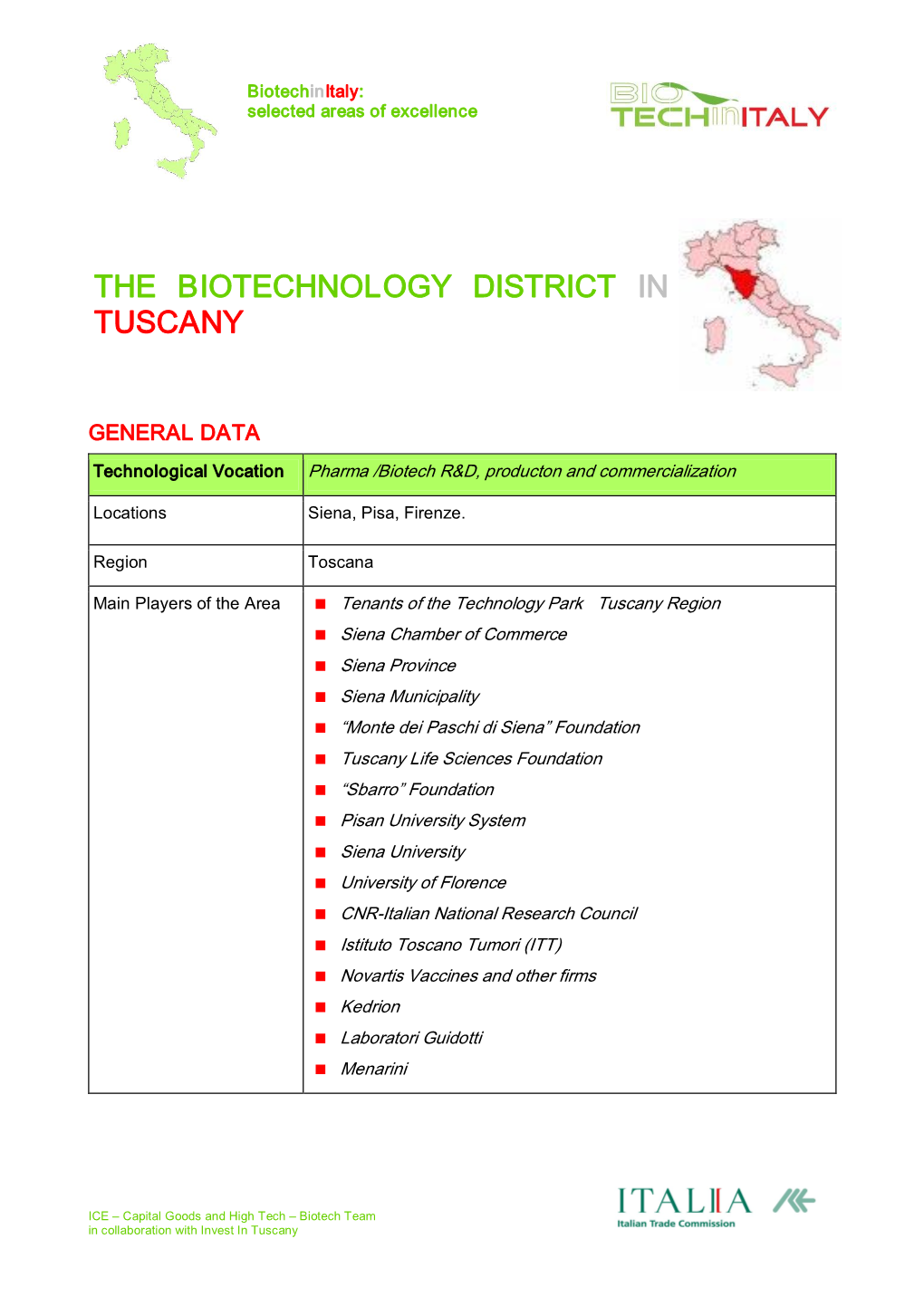 The Biotechnology District in Tuscany