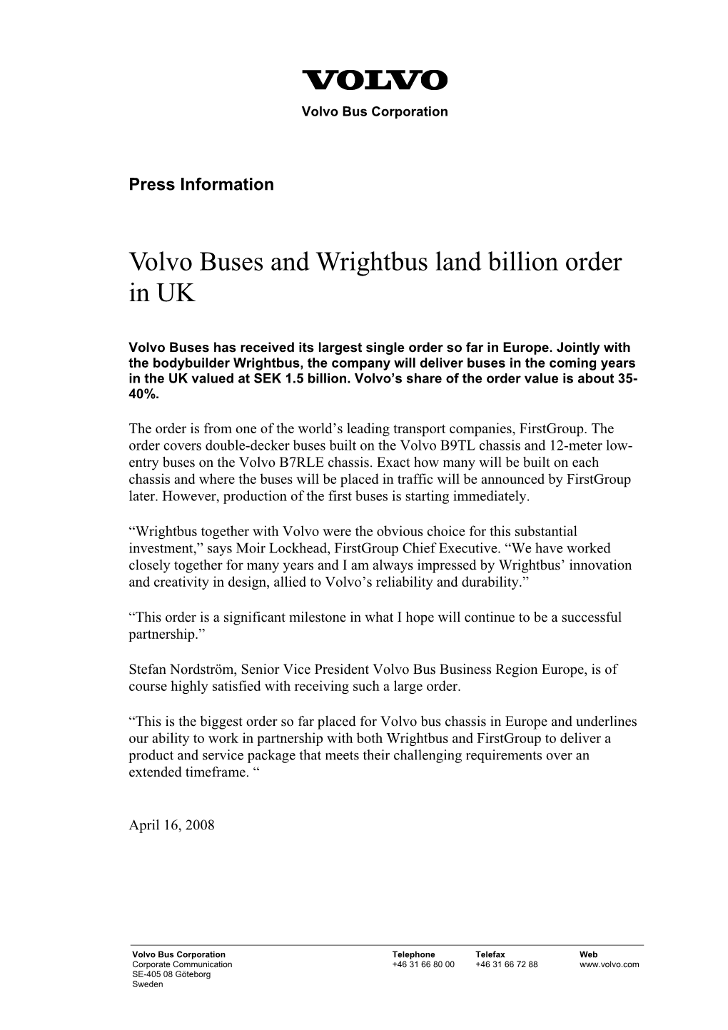 Volvo Buses and Wrightbus Land Billion Order in UK