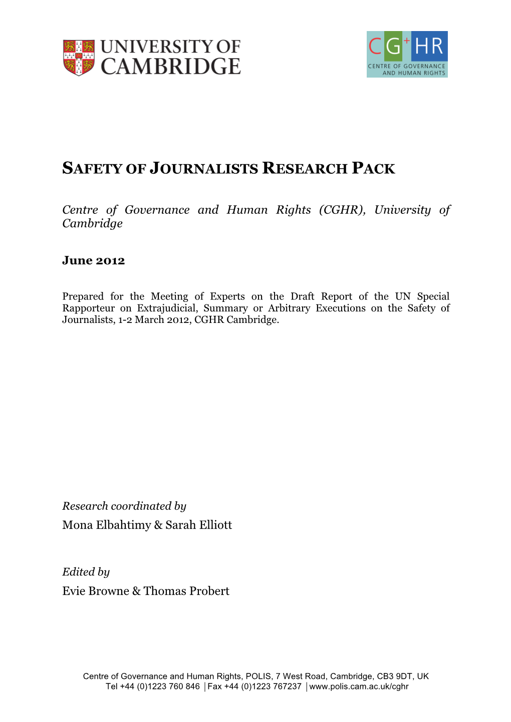 Safety of Journalists Research Pack