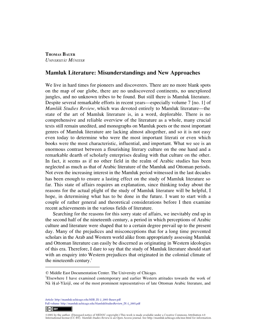 Mamluk Literature: Misunderstandings and New Approaches (MSR