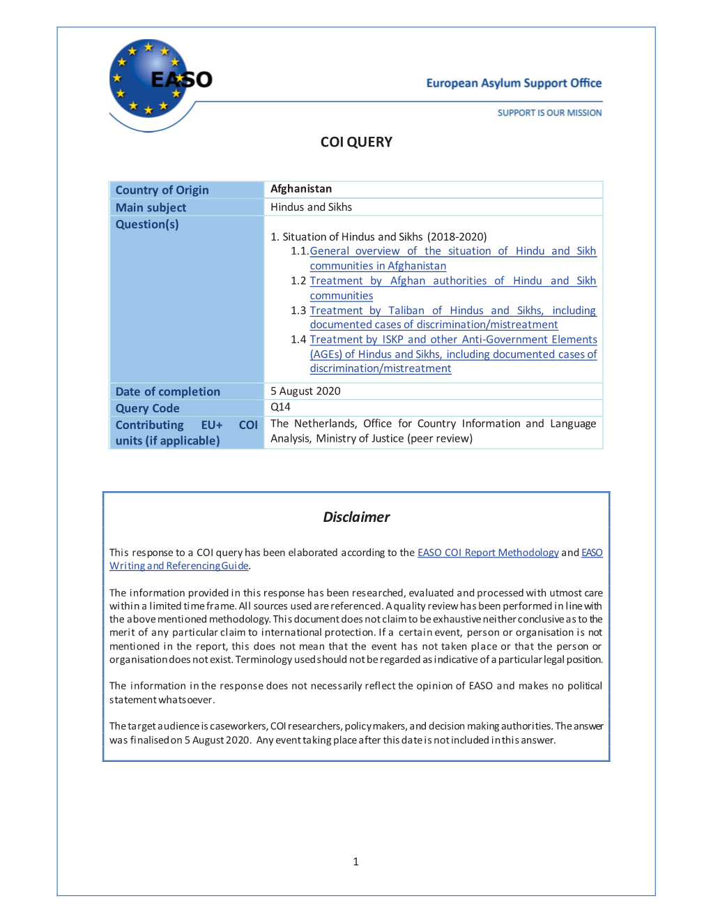 Situation of Hindus and Sikhs (2018-2020) 1.1