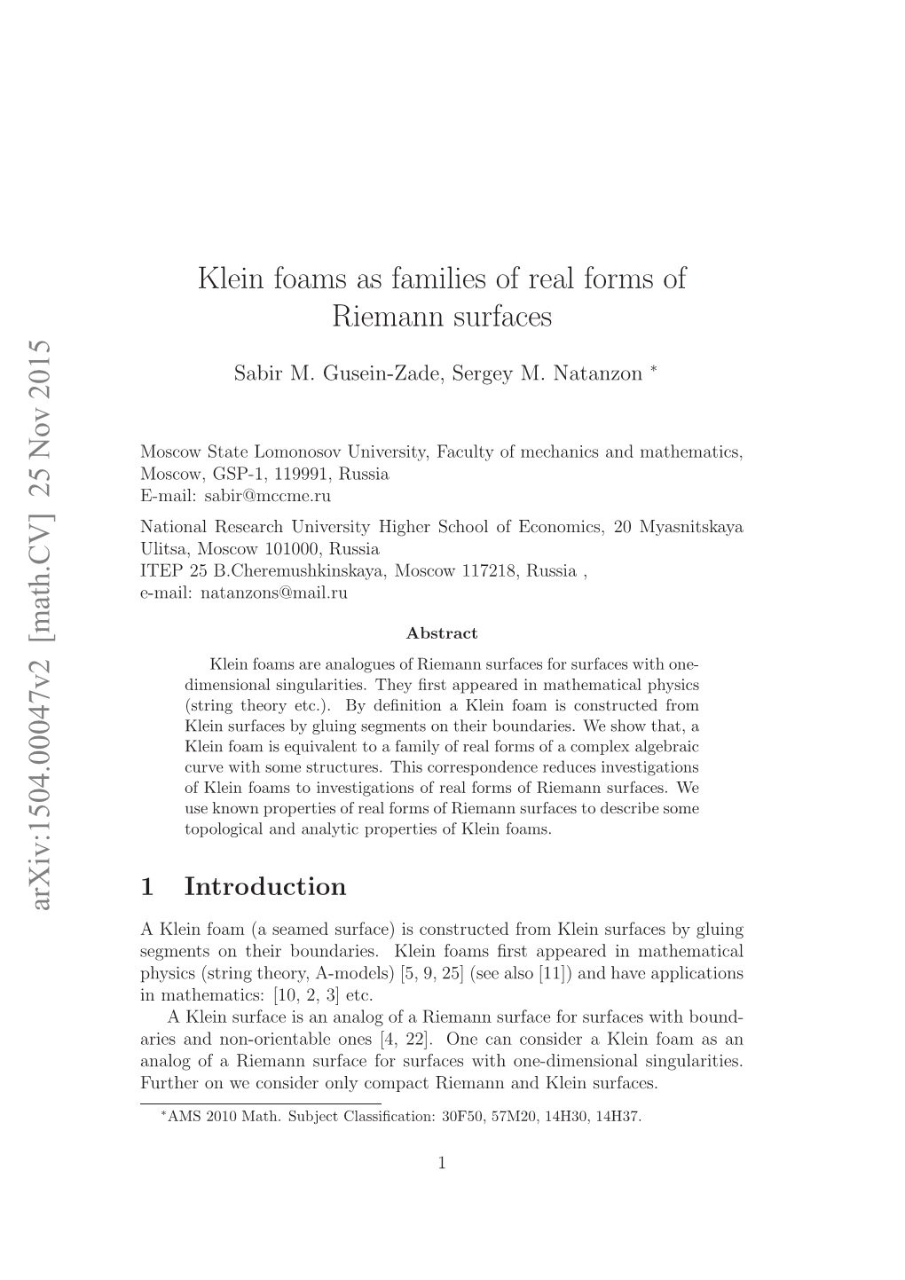 Klein Foams As Families of Real Forms of Riemann Surfaces