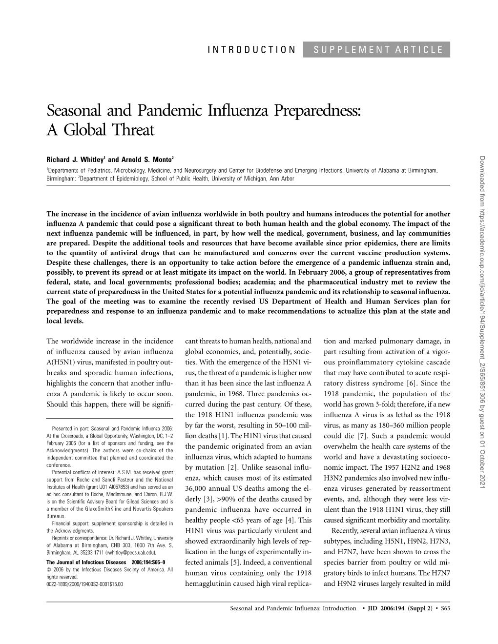 Seasonal and Pandemic Influenza Preparedness