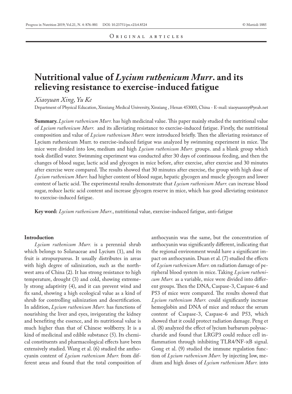 Nutritional Value of Lycium Ruthenicum Murr. and Its Relieving Resistance To