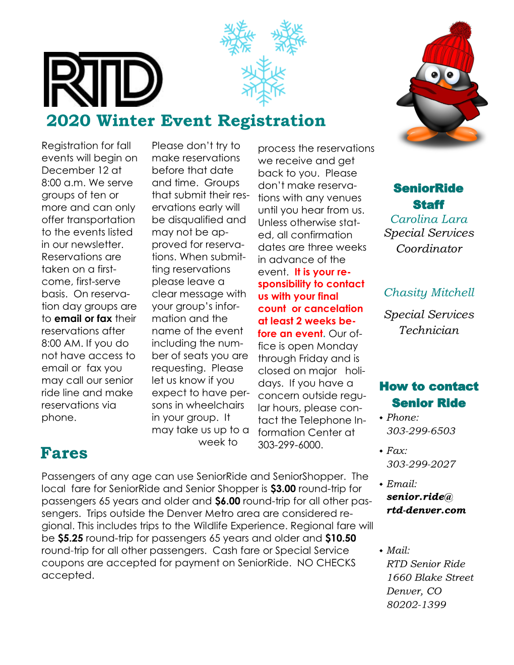 Senior Ride Newsletter 2019 Quarter 4