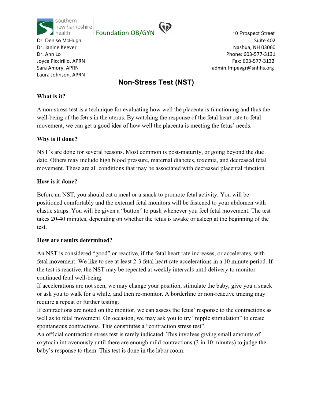 Foundation OB/GYN Non-Stress Test (NST)