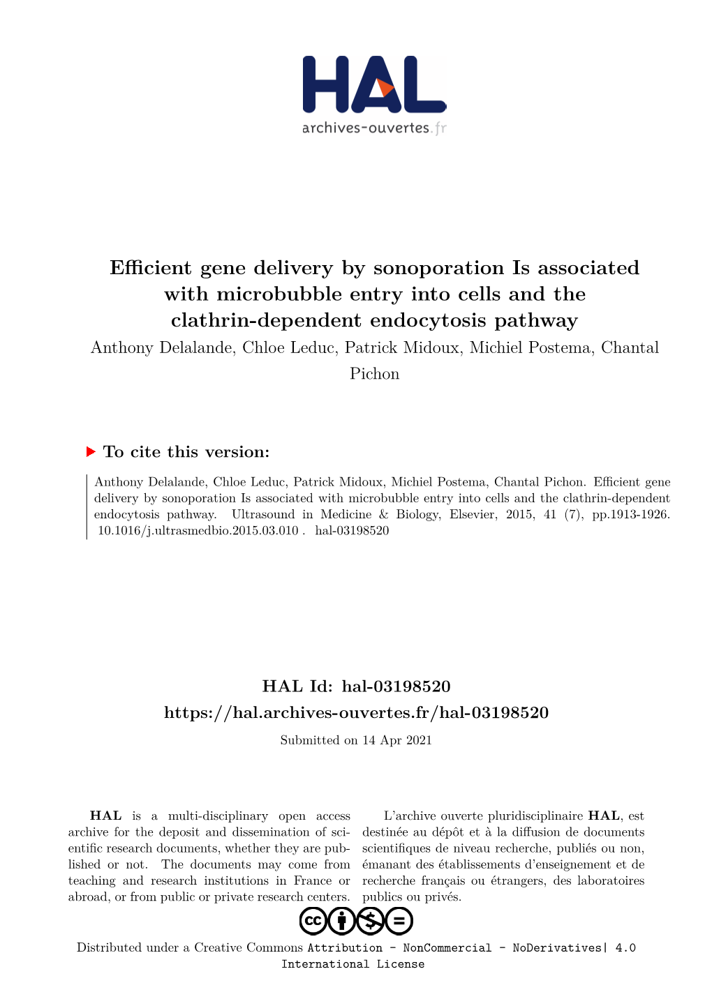 Efficient Gene Delivery by Sonoporation Is Associated With