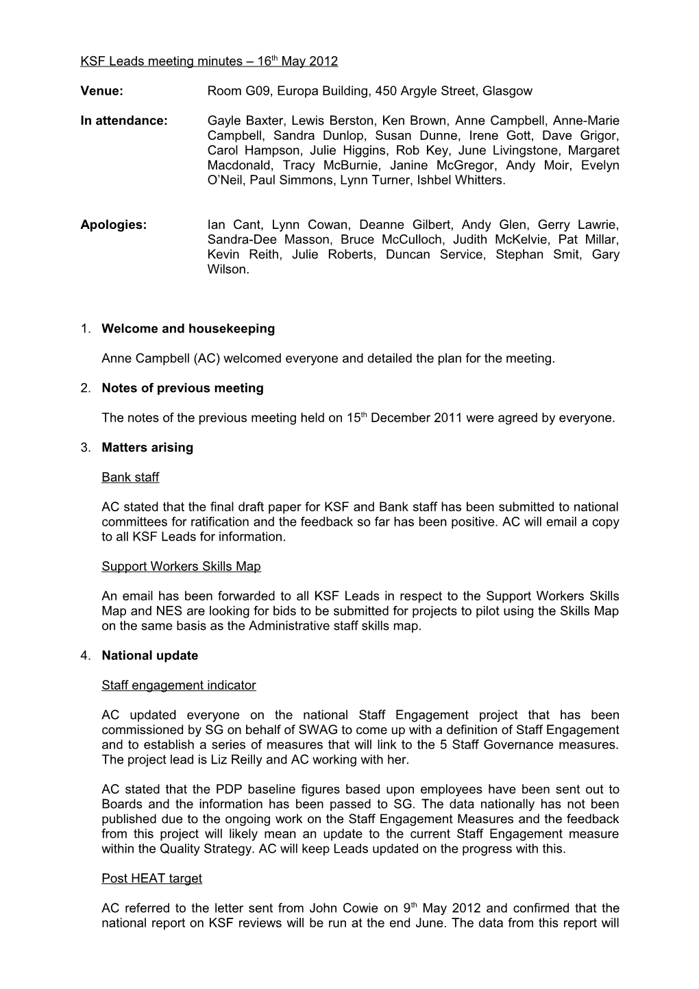 KSF Leads Meeting Minutes 24Th May 2010