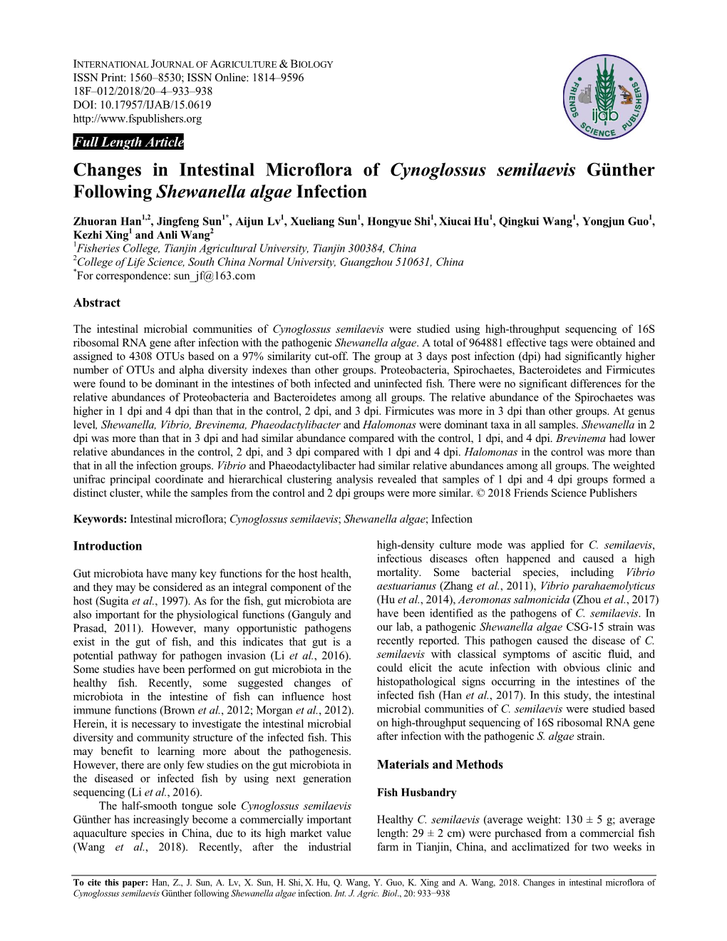 Changes in Intestinal Microflora of Cynoglossus Semilaevis Günther Following Shewanella Algae Infection