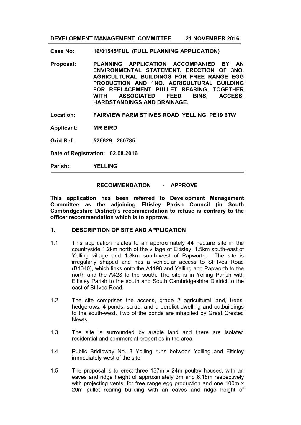 16/01545/FUL (FULL PLANNING APPLICATION) Proposal