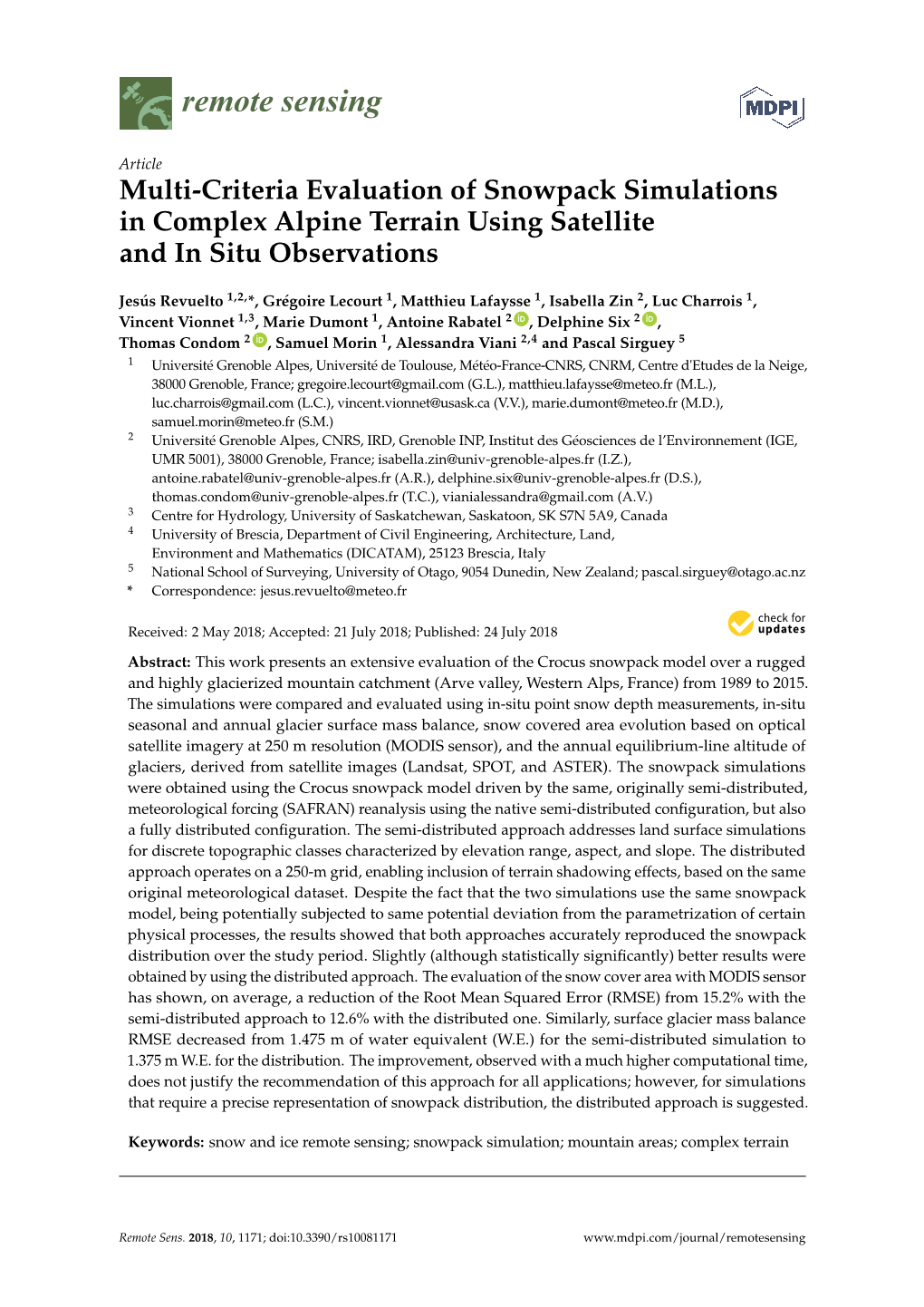 Multi-Criteria Evaluation of Snowpack Simulations in Complex Alpine Terrain Using Satellite and in Situ Observations