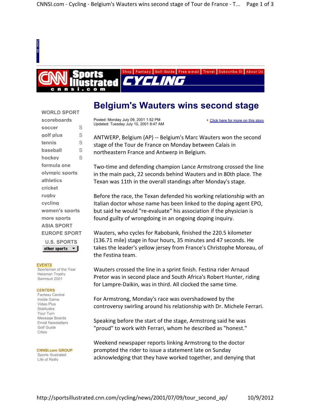 Belgium's Wauters Wins Second Stage of Tour De France ‐ T