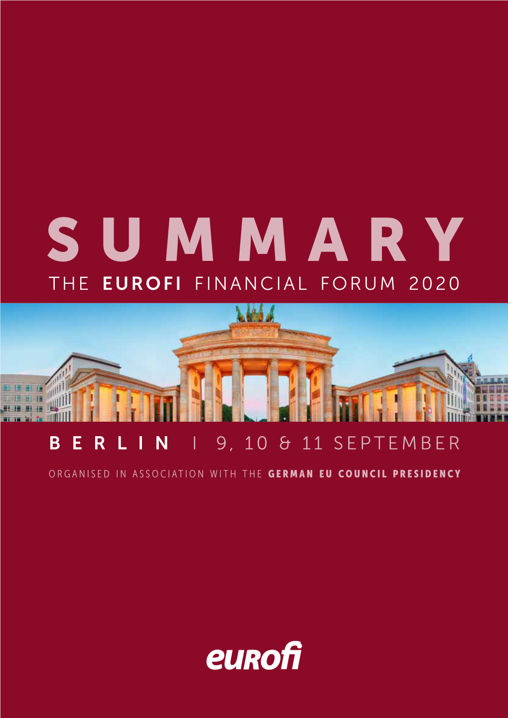 The Eurofi Financial Forum 2020 I 9, 10 & 11 September