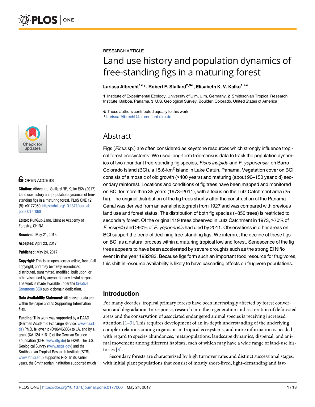 Land Use History and Population Dynamics of Free-Standing Figs in a Maturing Forest