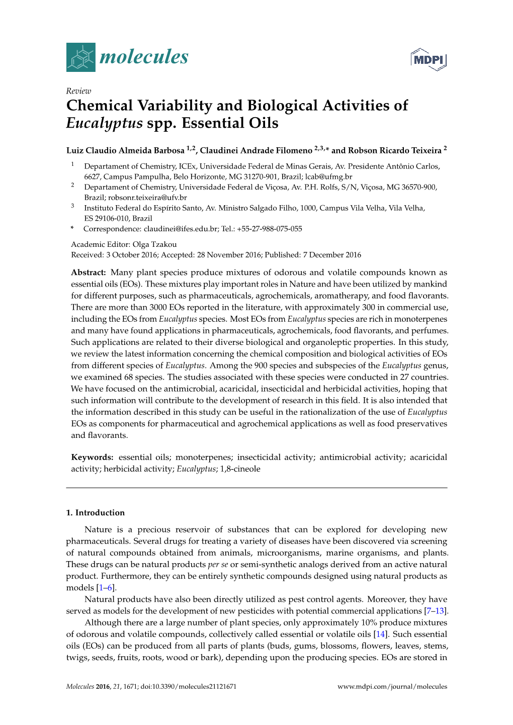 Chemical Variability and Biological Activities of Eucalyptus Spp