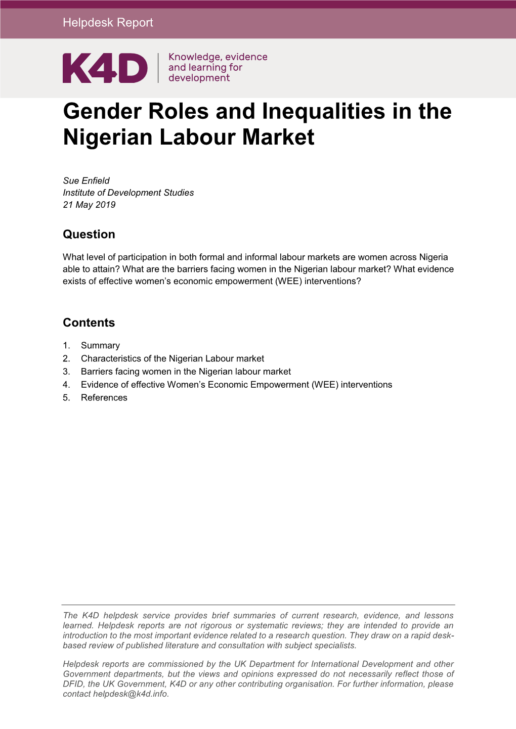 Gender Roles and Inequalities in the Nigerian Labour Market