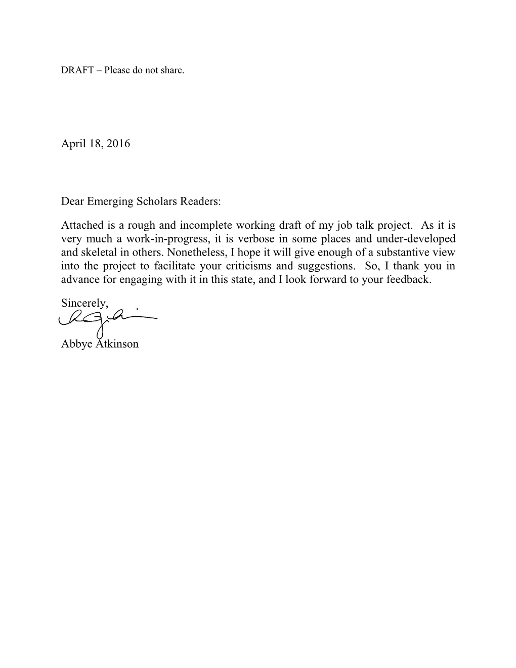April 18, 2016 Dear Emerging Scholars