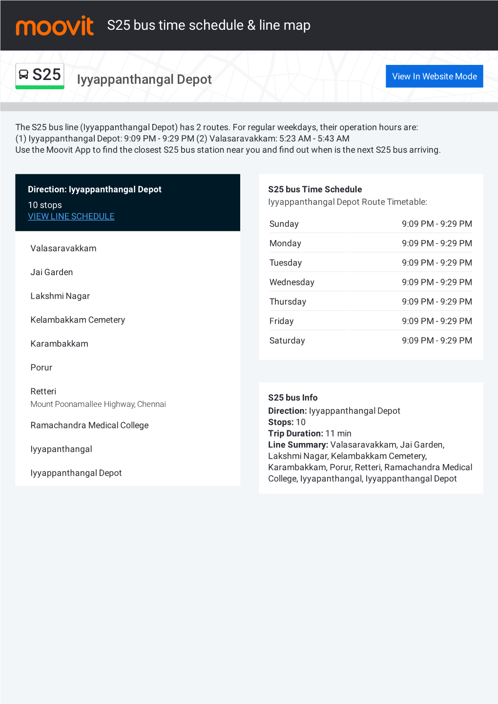 S25 Bus Time Schedule & Line Route