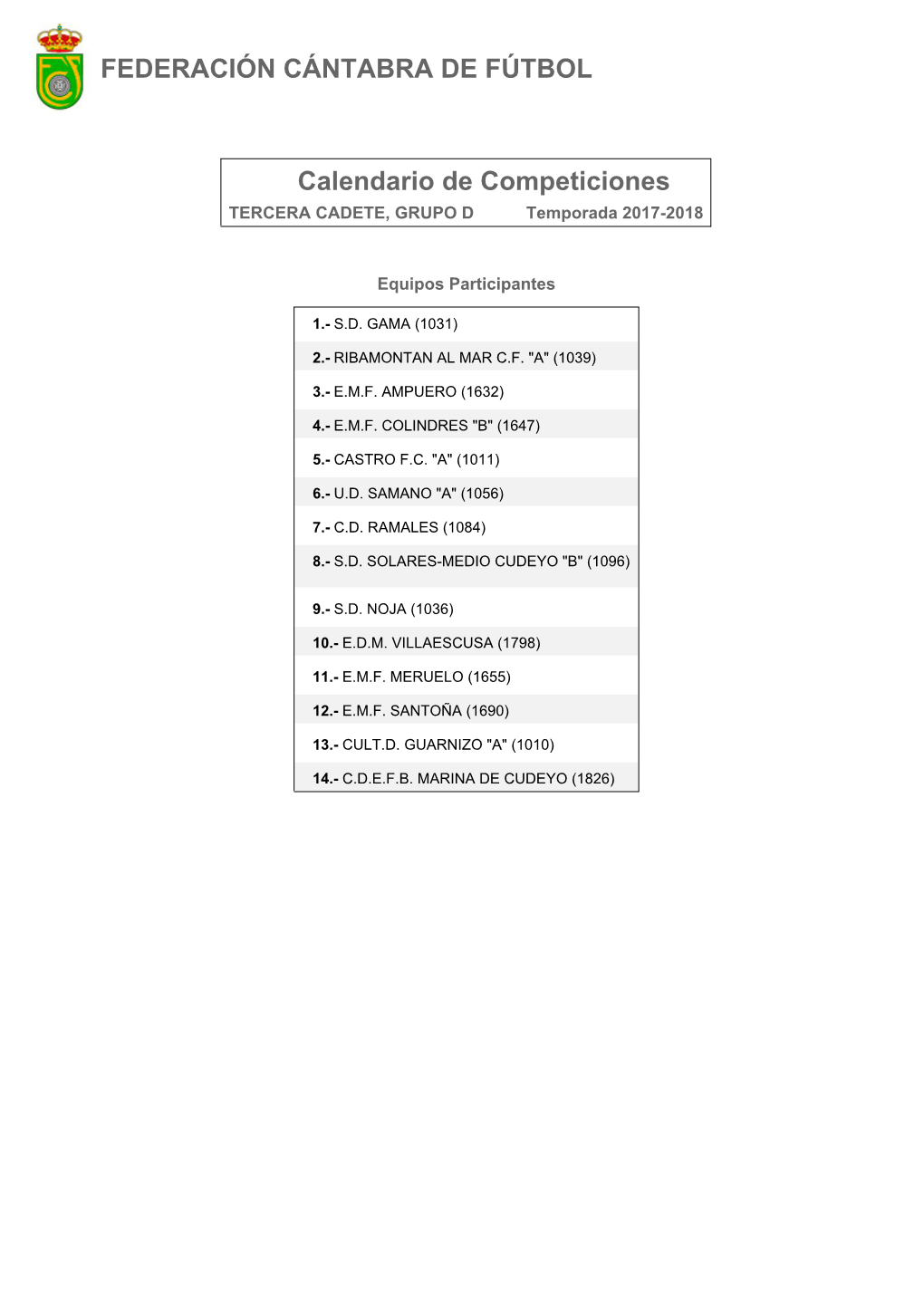 Calendario De Competición